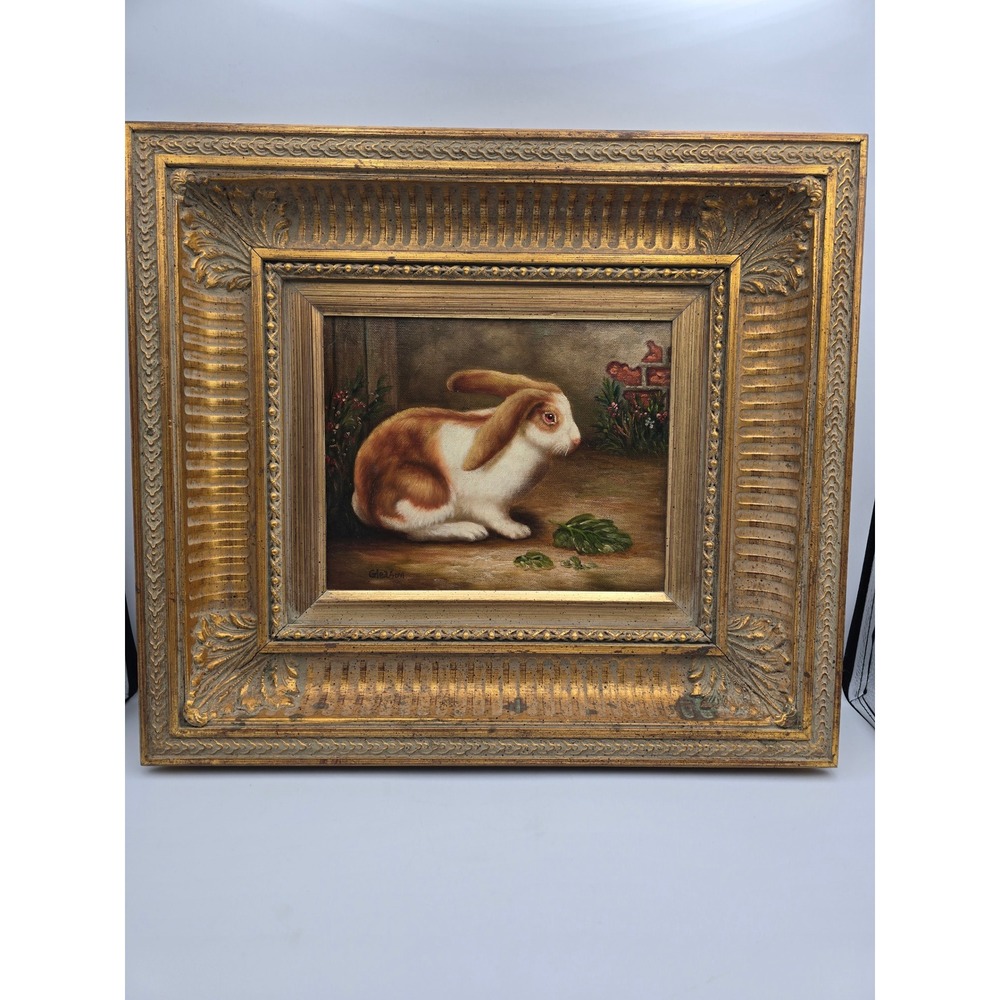 Gleason Rabbit‎ Oil Painting Animal Art Gold Ornate Framed Signed